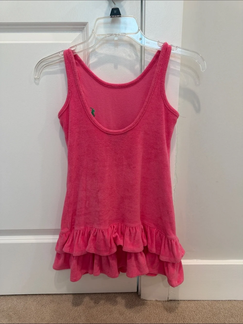 Ralph Lauren Hot Pink Terry Ruffle Tank Dress with Green Logo